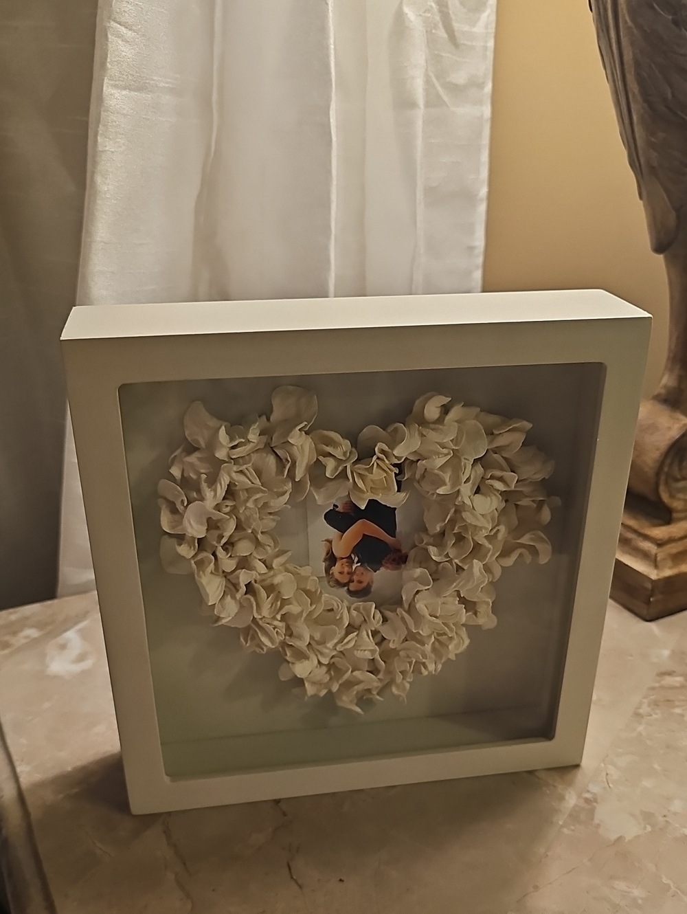 White Floral Heart Shadow Box Frame by world Paper 8x8